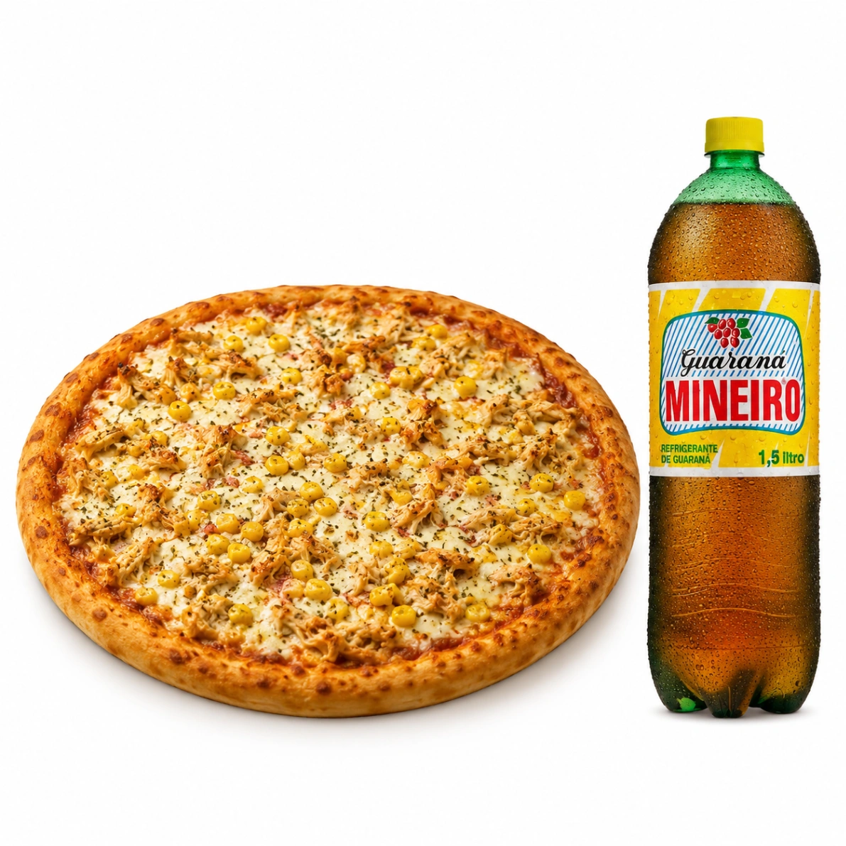 Combo: 1 Pizza Econômica G: Frango c/ Milho Verde + Guaraná 1,5L