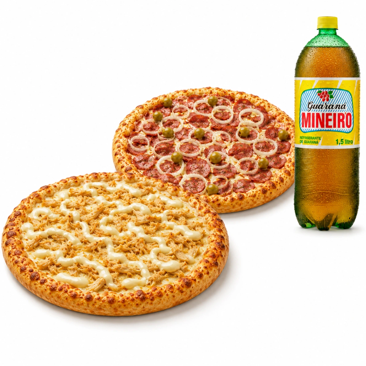 Combo: 2 Pizzas G: 1 Frango Catupiry + 1 Calabresa + Guaraná 1,5L
