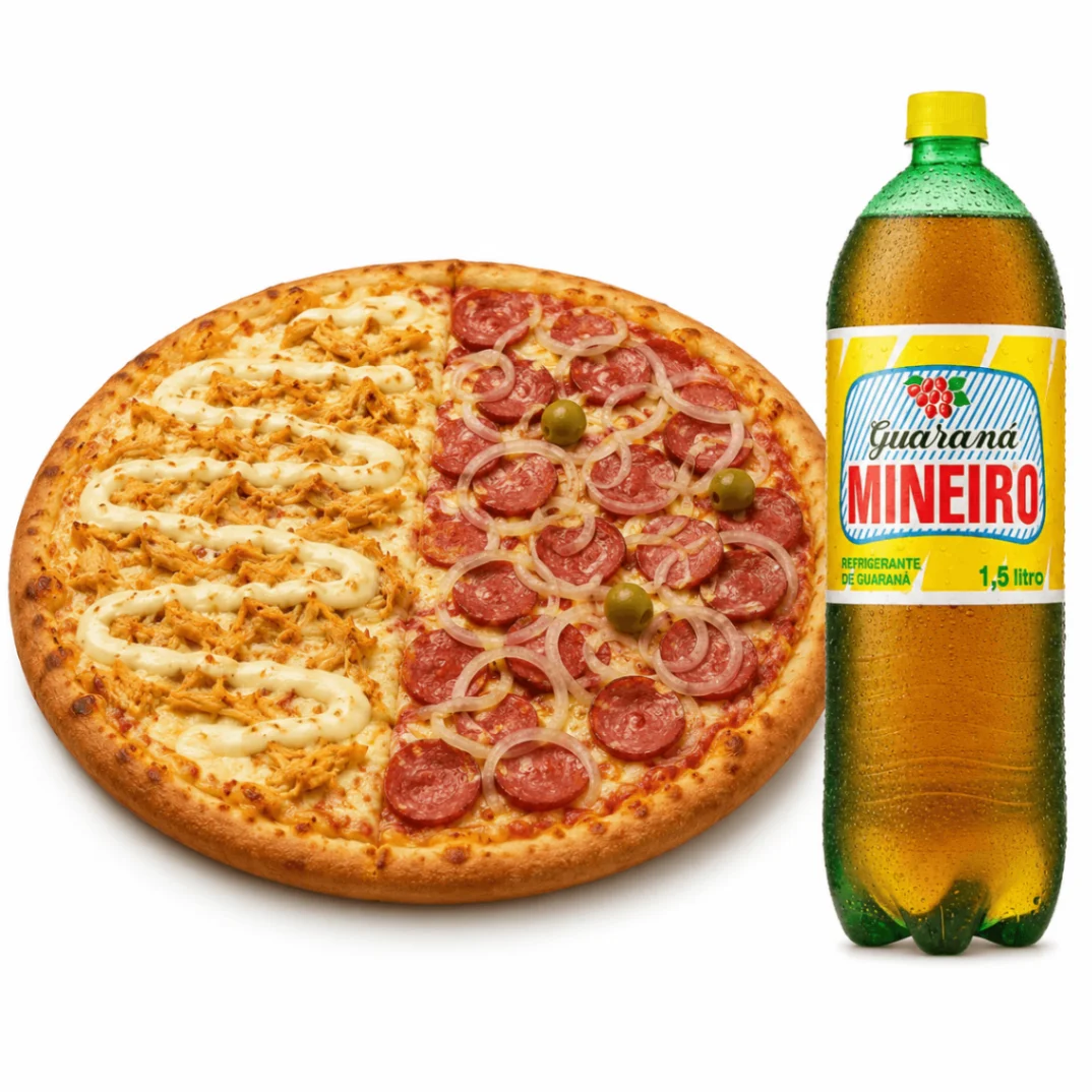 Combo: 1 Pizza G: 1/2 Frango Catupiry + 1/2 Calabresa + Guaraná 1,5L